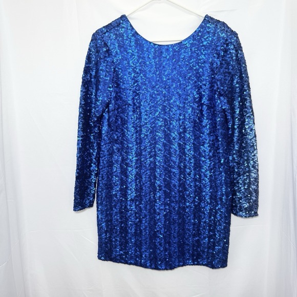 Jay Godfrey Laurel Long Sleeve Shift‎ Dress 8 Blue Sequins Swiftie Glam Event - Picture 1 of 13
